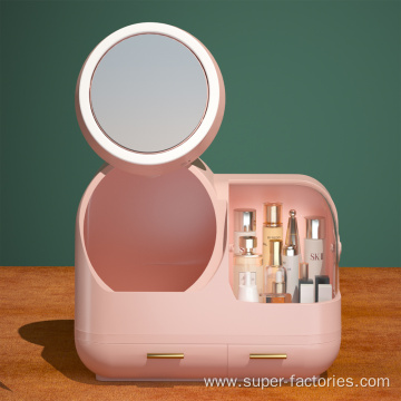 Cosmetic Storage Box With 360° Rotating Lighted Mirror